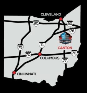 Logo of Pro Football Hall of Fame showing Canton in Ohio