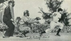 Joe DiMaggio at-bat while Hank Erickson is catching 1936