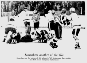 fight breaking out at 67s hockey game