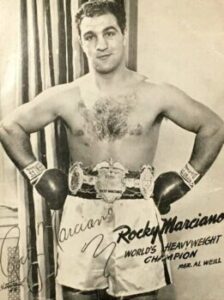 black and white postcard of Rocky Marciano