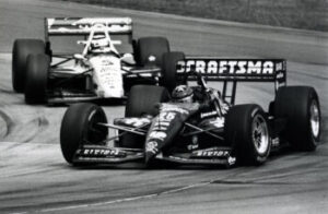 Indy Car rookie and former Super Vee Champion Mark Smith under pressure from reigning F1 World Champion and future Indy Car Champion Nigel Mansel. Year, 1993.