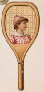 ennis racket, from the Novelties series issued by Kinney Bros. circa 1889.