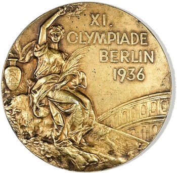 Front view of an Olympic Gold Medal from the 1936 Olympics in Berlin, Germany Grant Zahajko Auctions.