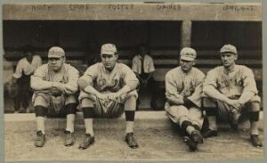 Babe Ruth, Ernie Shore, Rube Foster, and Del Gainer, Boston Red Sox, American League from the George Grantham Bain Collection circa 1916.