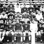1937 Calumet Gunners team. This same team met the Chicago Bears in 1938 as the Calumet Indians. Former Heisman Trophy winner Jay Berwanger is in the bottom row on the far left. Coach Fred Gillies is in the third row (second from right) in the suit and tie.