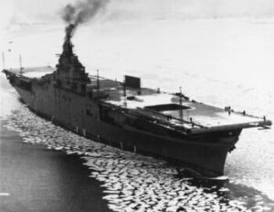 USS Lexington cruising through Boston Harbor