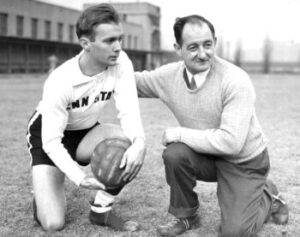 (The 1950 U.S.A. Men’s National Team Soccer Coach Coach, Bill Jeffrey (Right) is the only 10-time U.S. Collegiate Soccer Champion, immigrating to America from Scotland.)