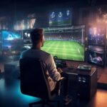 person playing soccer computer game