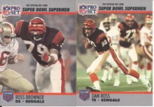 Ross Browner (DE) and Dan Ross (TE) Cincinnati Bengals football cards