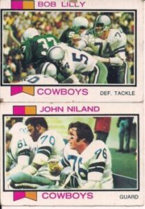 Bob Lilly (Defensive Tackle) and John Niland (Guard) Dallas Cowboys football cards.