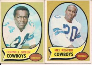 Cornell Green (Cornerback) and Mel Renfro (Cornerback) Dallas Cowboys football cards.