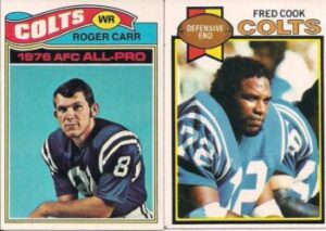 Roger Carr (Wide Receiver) and Fred Cook (Defensive End) Baltimore Colts football cards