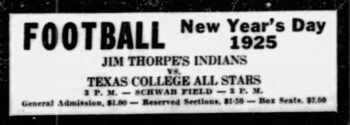 Jim Thorpe vs Texas College All-Stars
