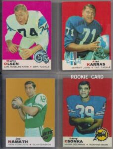 Merlin Olsen - Alex Karras - Joe Namath - Larry Csonka football cards